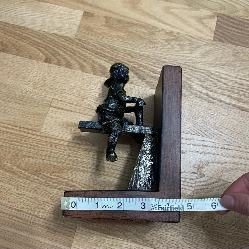 Cast Iron See-Saw Boy Book End Wood Home Decor Heavy